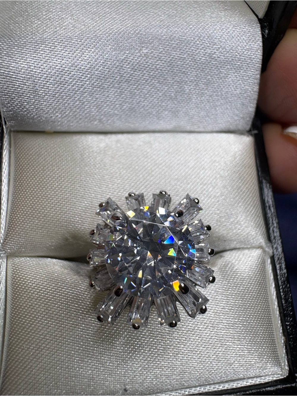 Ring 925 Sterling Silver Cubic Zirconia Starburst Cocktail Sparkling - Picture 8 of 11